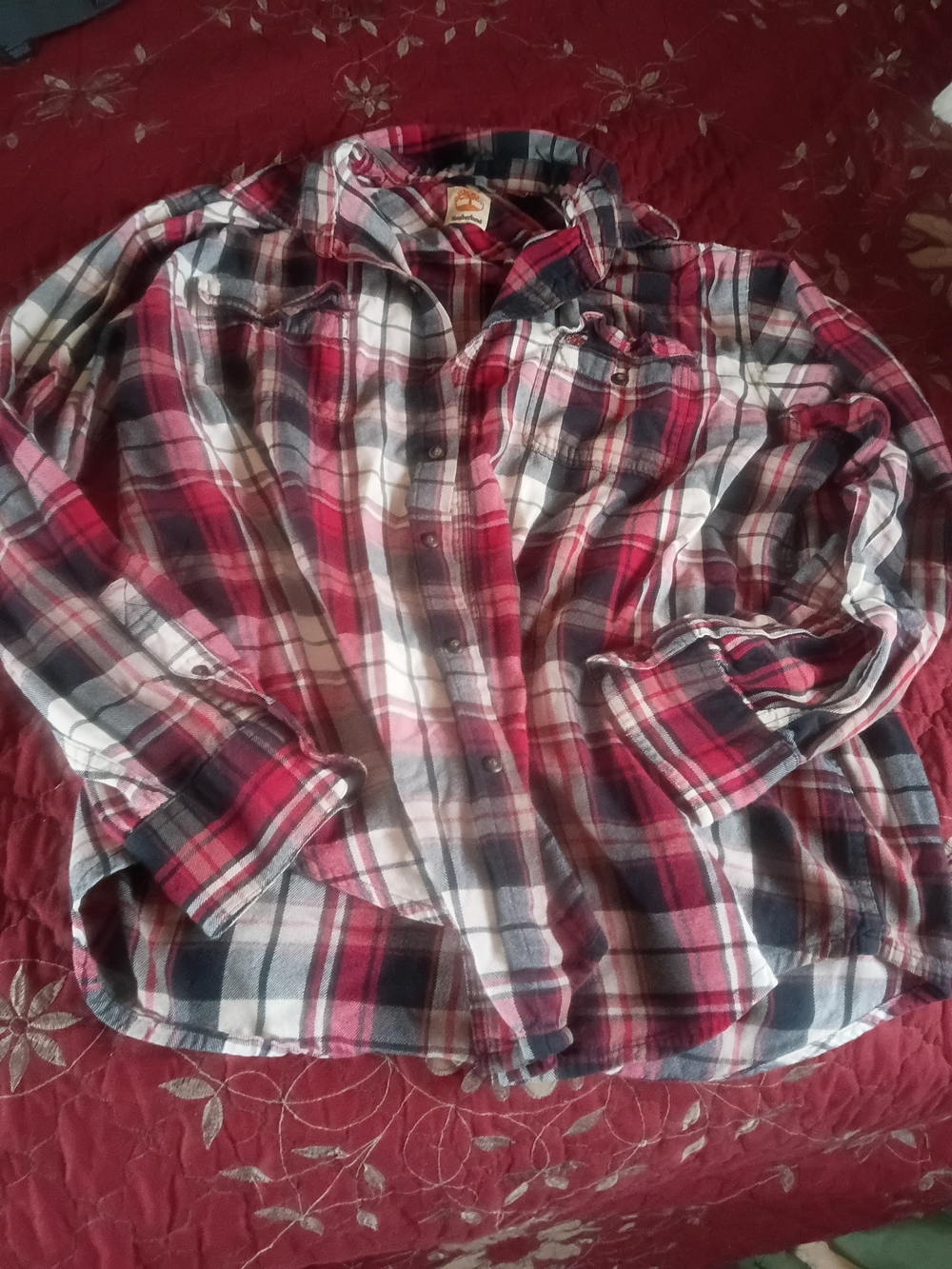 Timberland Red Black White Plaid Button-Down Shirt